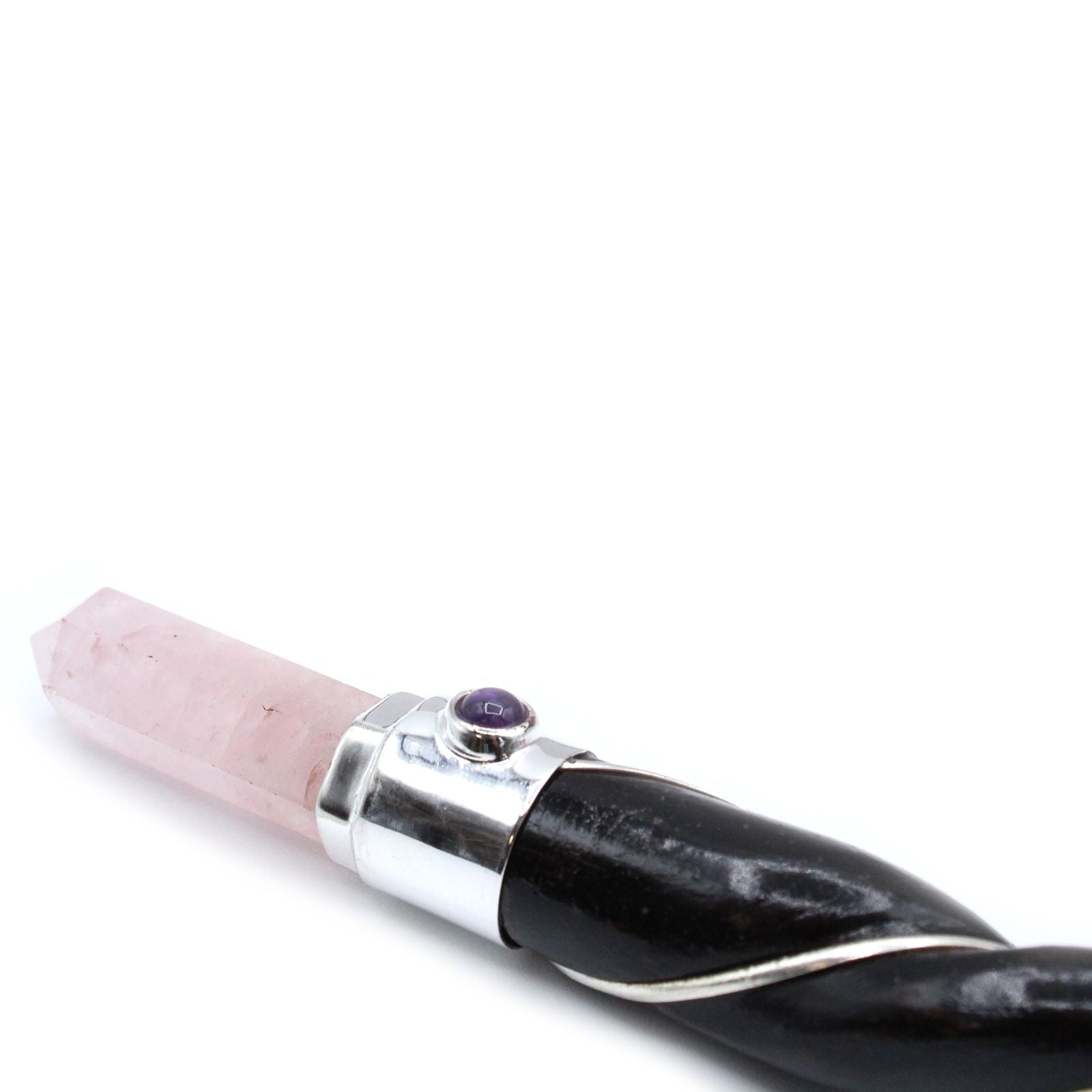 Twisted Healing Wand — Silver & Rose Quartz Sphere