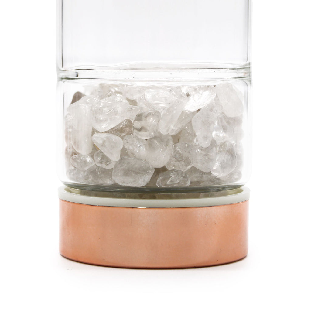 Rock Quartz Crystal Glass Tea Infuser Bottle | Rose Gold | 500ml