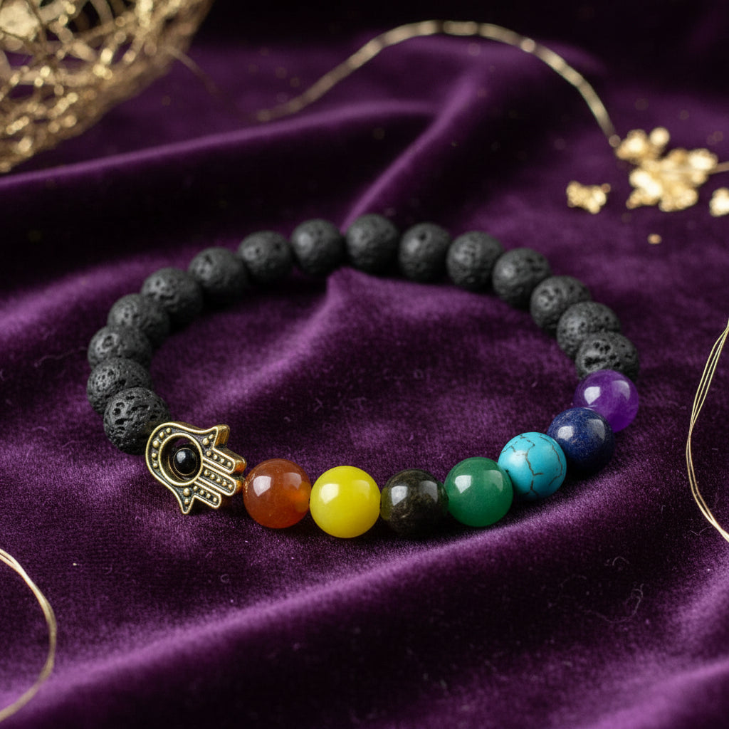 Hamsa Chakra Lava Stone Bracelet