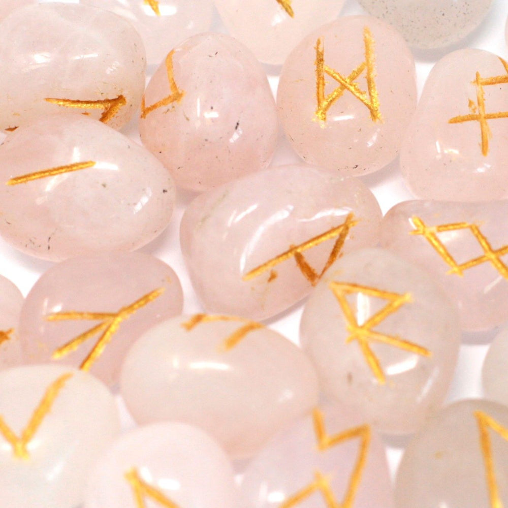 Rose Quartz Runes Stone Set in Pouch