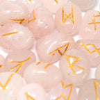 Rose Quartz Runes Stone Set in Pouch