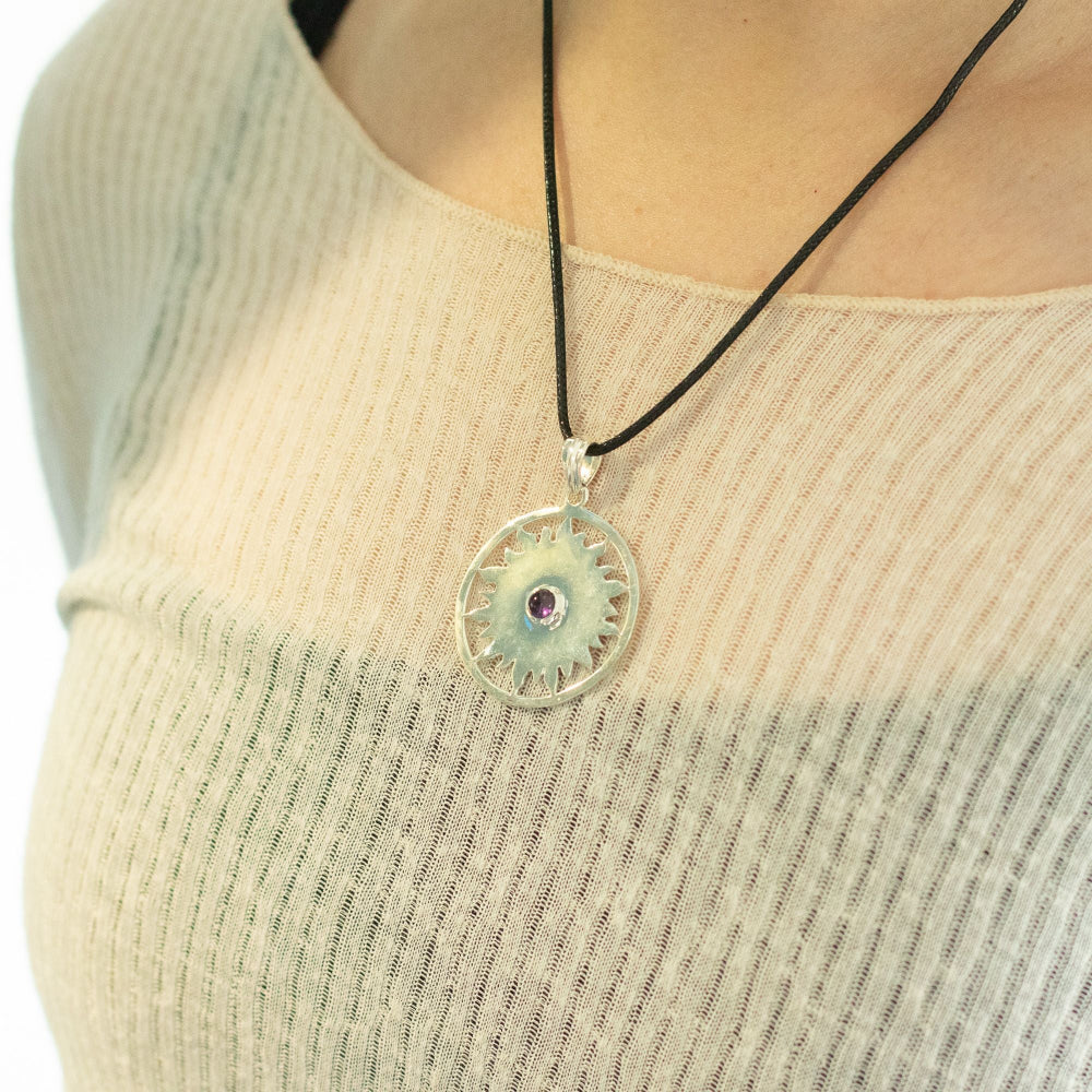 Sun Worship Amethyst Pendant | Silver Plated | 45cm Cord