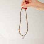 Nymph Tiger's Eye Gemstone Necklace with Real Leaf Butterfly Pendant