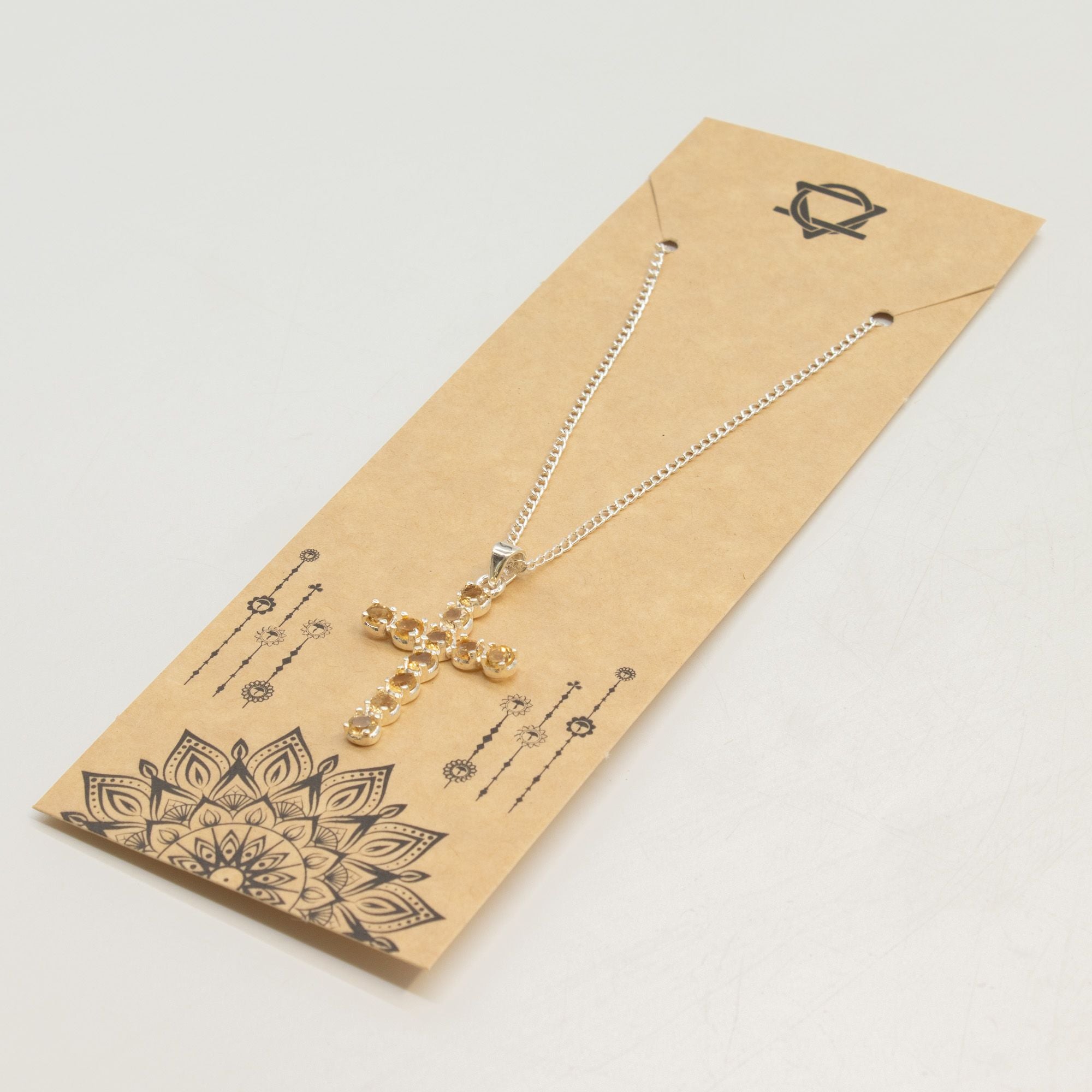 Citrine Crucifix Pendant | Silver Plated | 45cm Chain