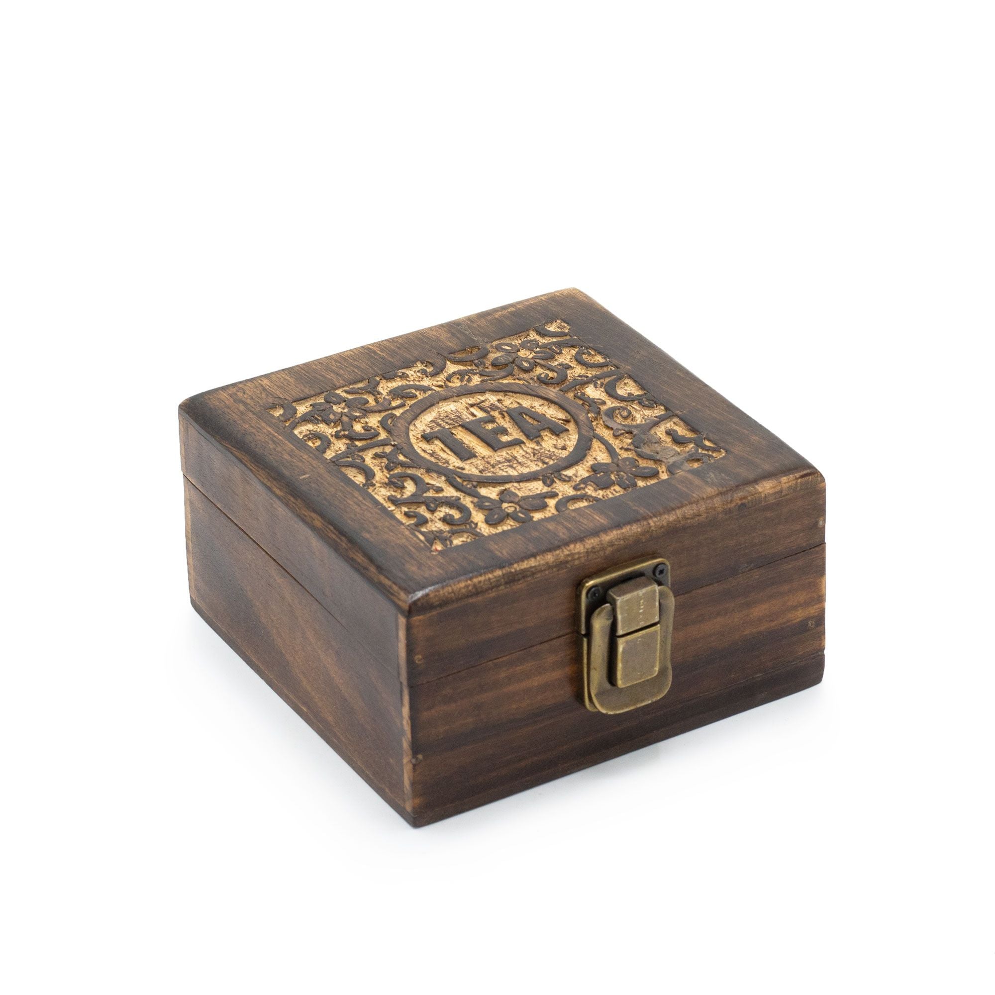Mango Carved Tea Box 4 compartments