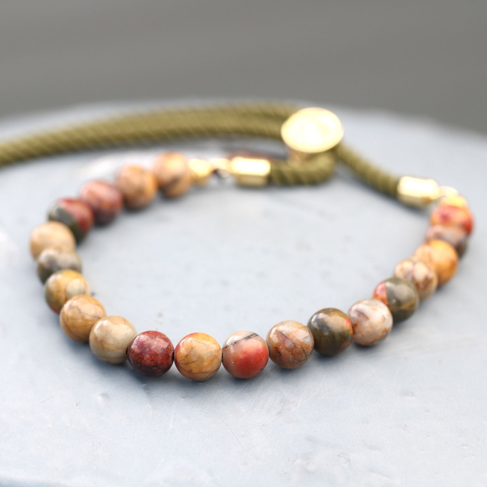 Picasso Jasper 18K Gold Plated Gemstone Moss String Bracelet