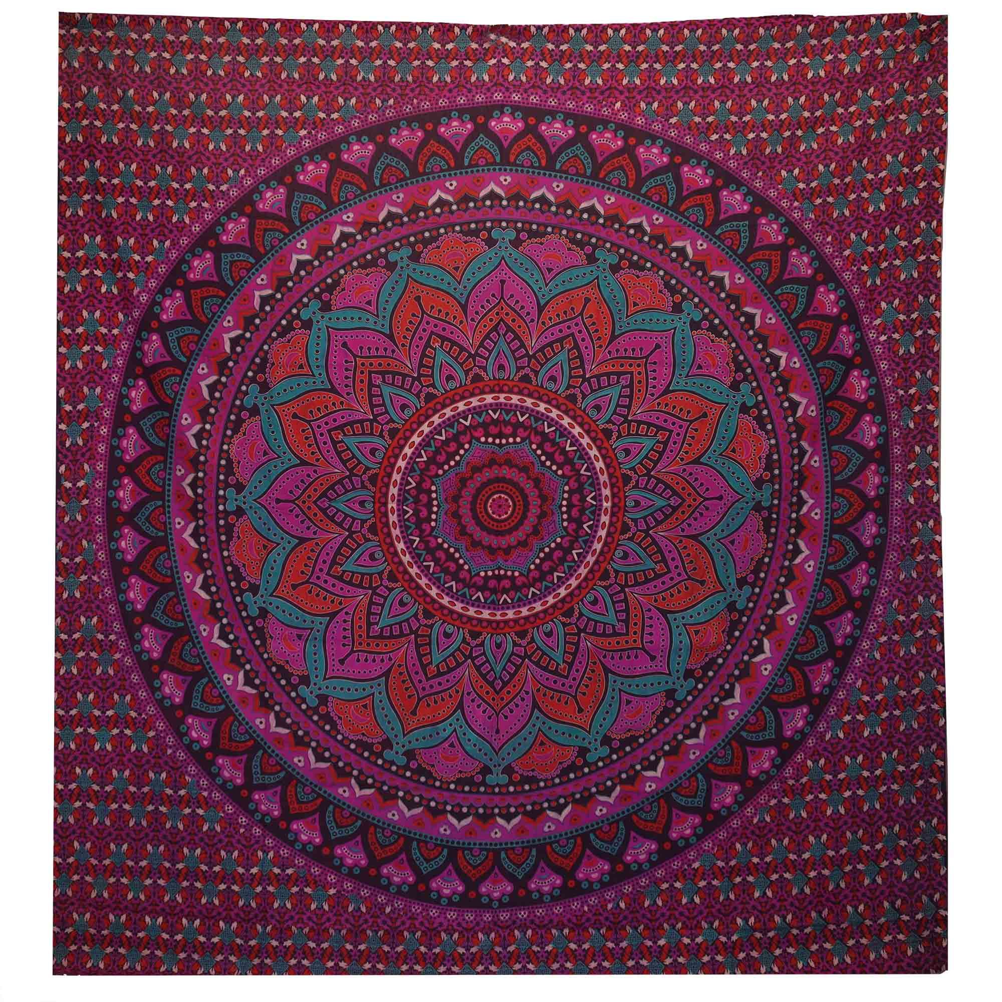 Classic Mandala Cotton Bedspread & Wall Hanging – Purple | Double