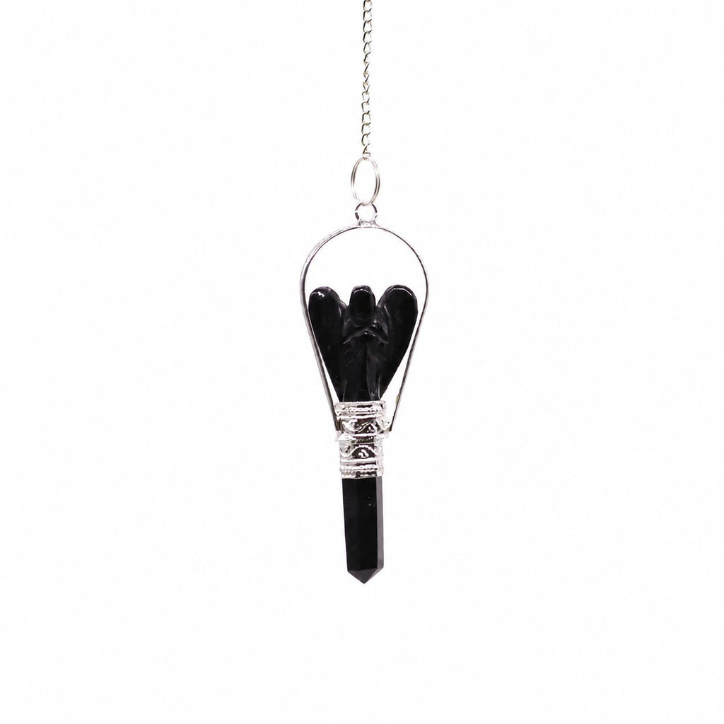 Black Agate Angel Pendulum with Ring