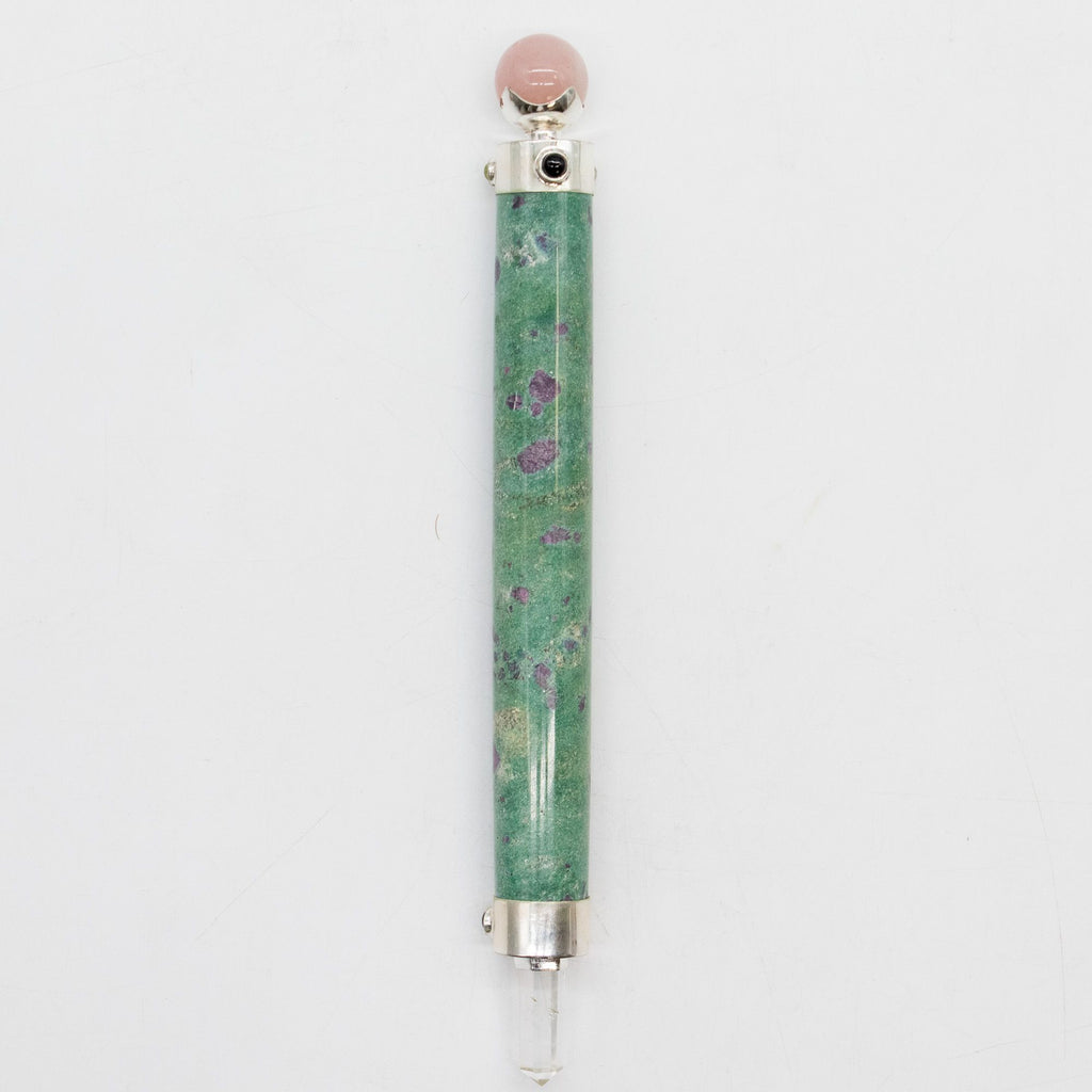Verdant Heart Wand — Ruby Fuchsite & Rose Quartz Crystal Ball Top