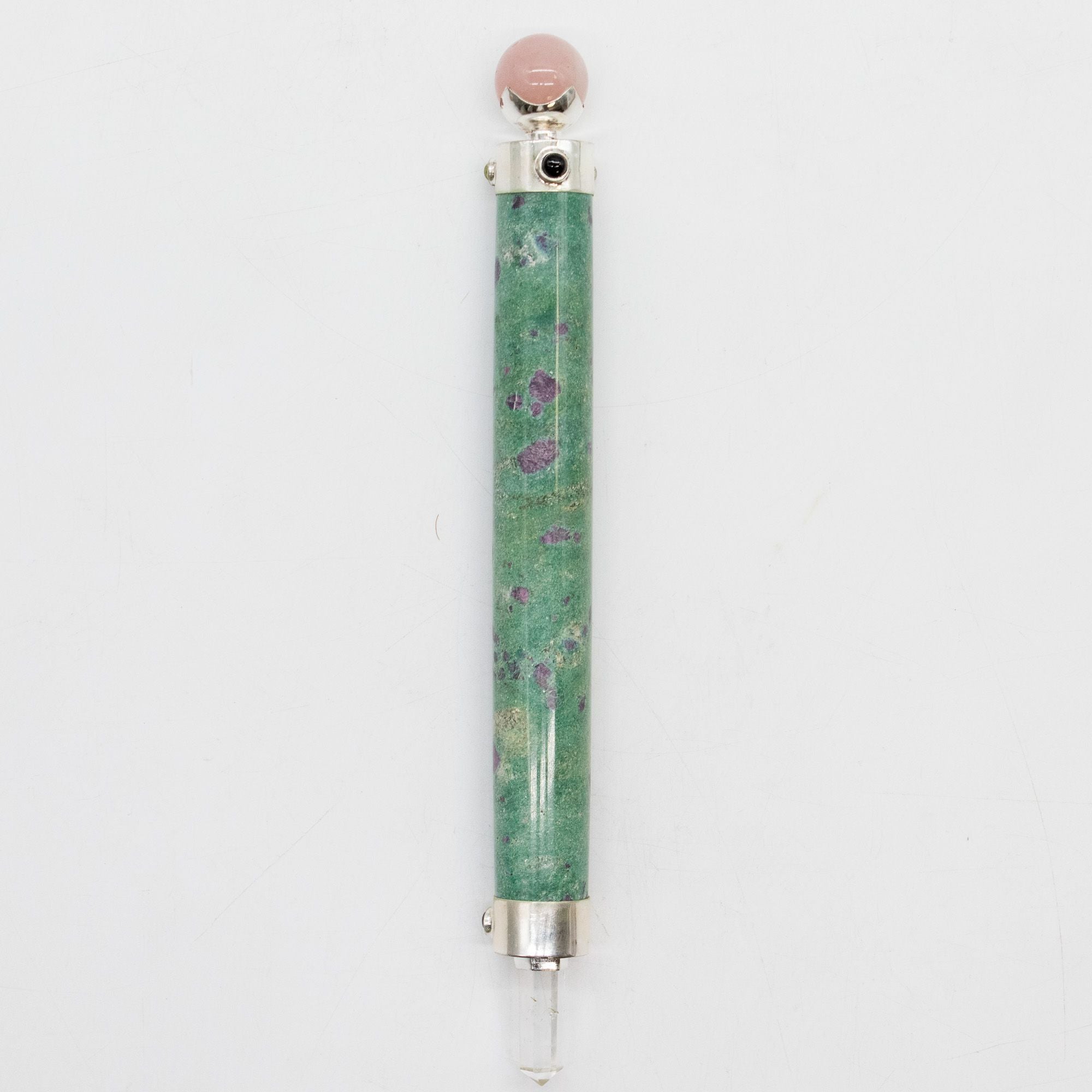 Verdant Heart Wand — Ruby Fuchsite & Rose Quartz Crystal Ball Top