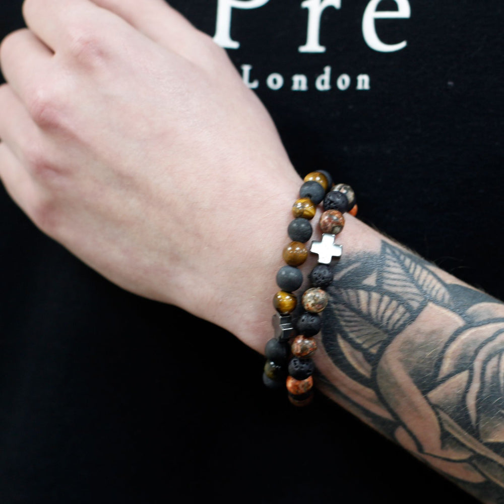 Dalmatian Jasper & Yellow Agate Set of 2 Gemstones Friendship Bracelets - Protection