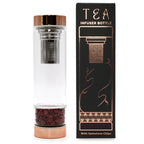 Red Jasper Crystal Glass Tea Infuser Bottle | Rose Gold | 500ml