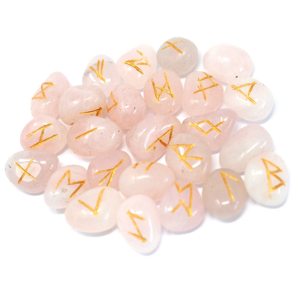 Rose Quartz Runes Stone Set in Pouch