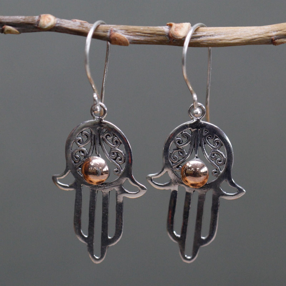 Hamsa Silver & Gold Earrings