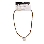 Nymph Tiger's Eye Gemstone Necklace with Real Leaf Butterfly Pendant