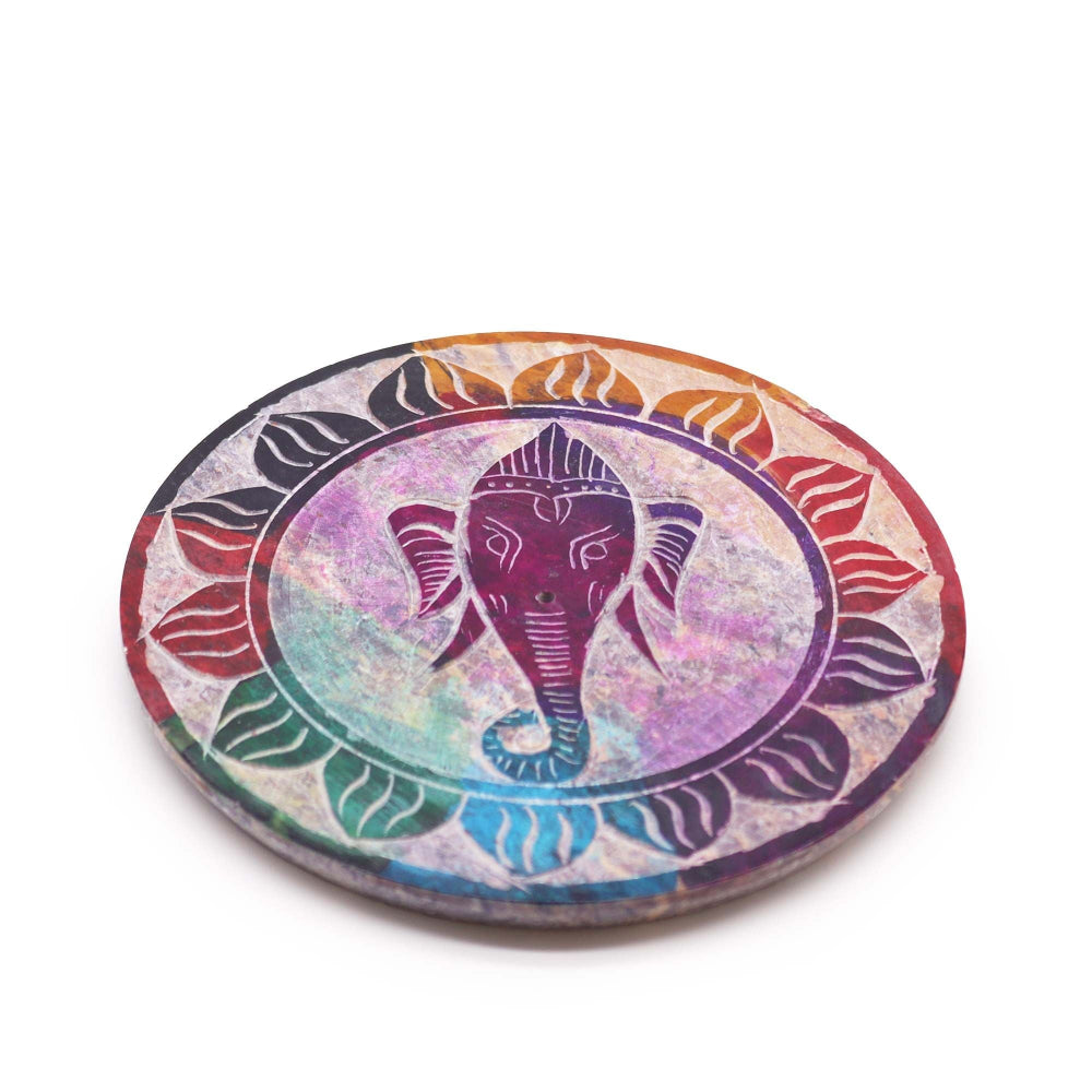 Ganesha Soapstone Disc Incense Holder