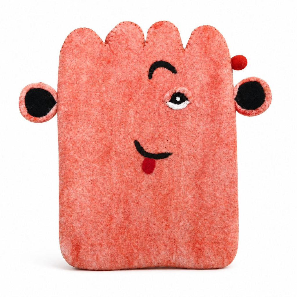 Pink Cute Face Felt Laptop Pouch (up to 14")