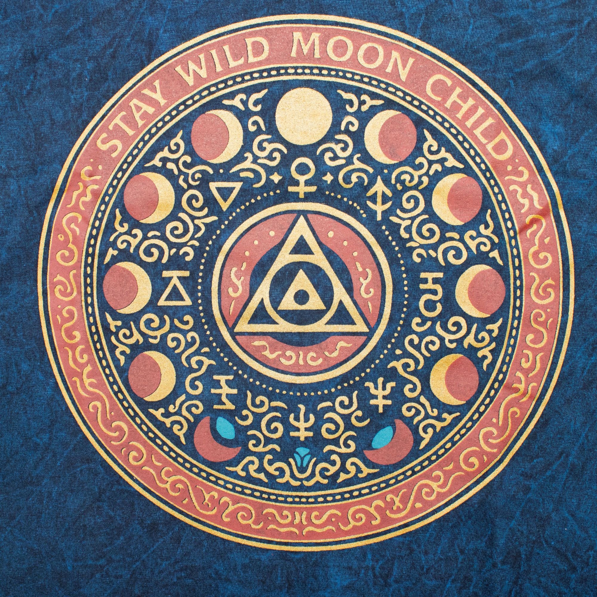 Nomad Sari Stonewashed Cotton T-Shirt | Stay Wild Moon Child | Blue | Large