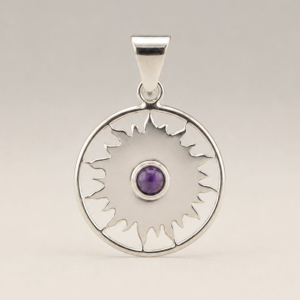 Sun Worship Amethyst Pendant | Silver Plated | 45cm Cord