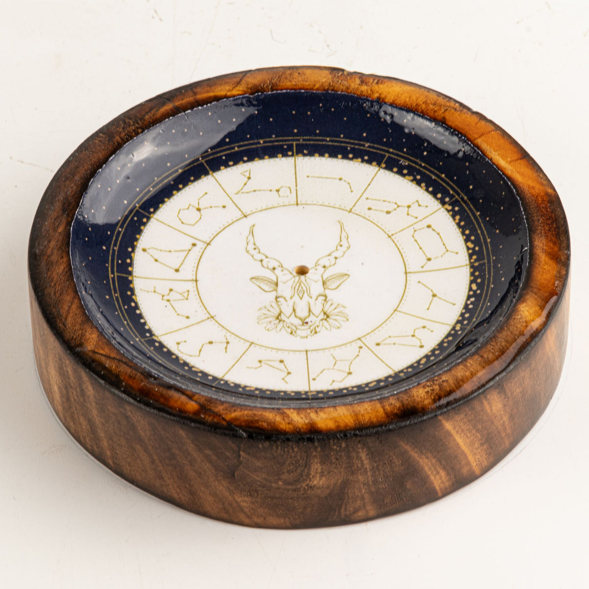 Capricorn Mango Wood Mini Bowl & Incense Stick Holder