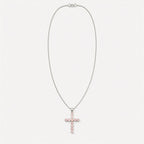Rose Quartz Crucifix Pendant | Silver Plated | 45cm Chain