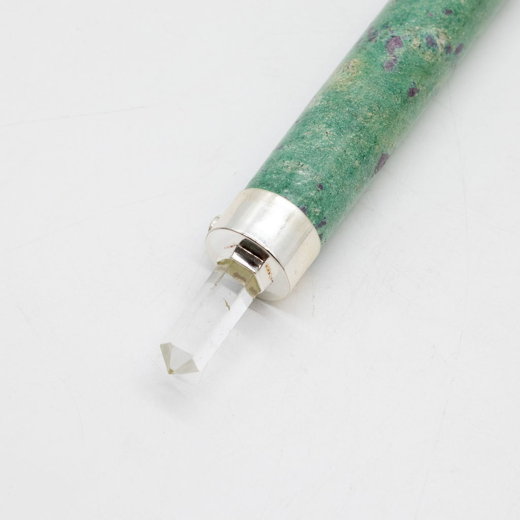 Verdant Heart Wand — Ruby Fuchsite & Rose Quartz Crystal Ball Top