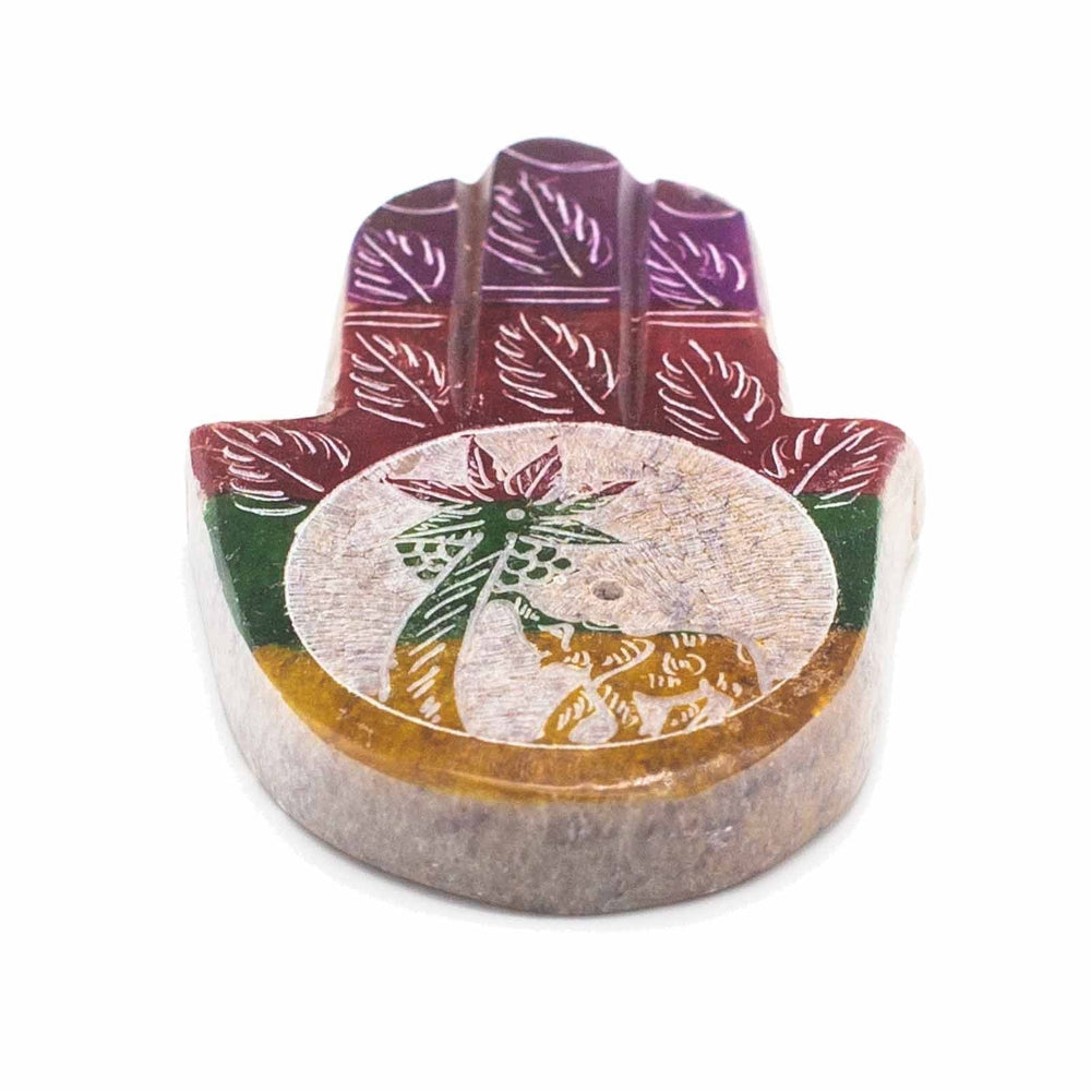 Elephant & Palm Soapstone Hamsa Incense Holder