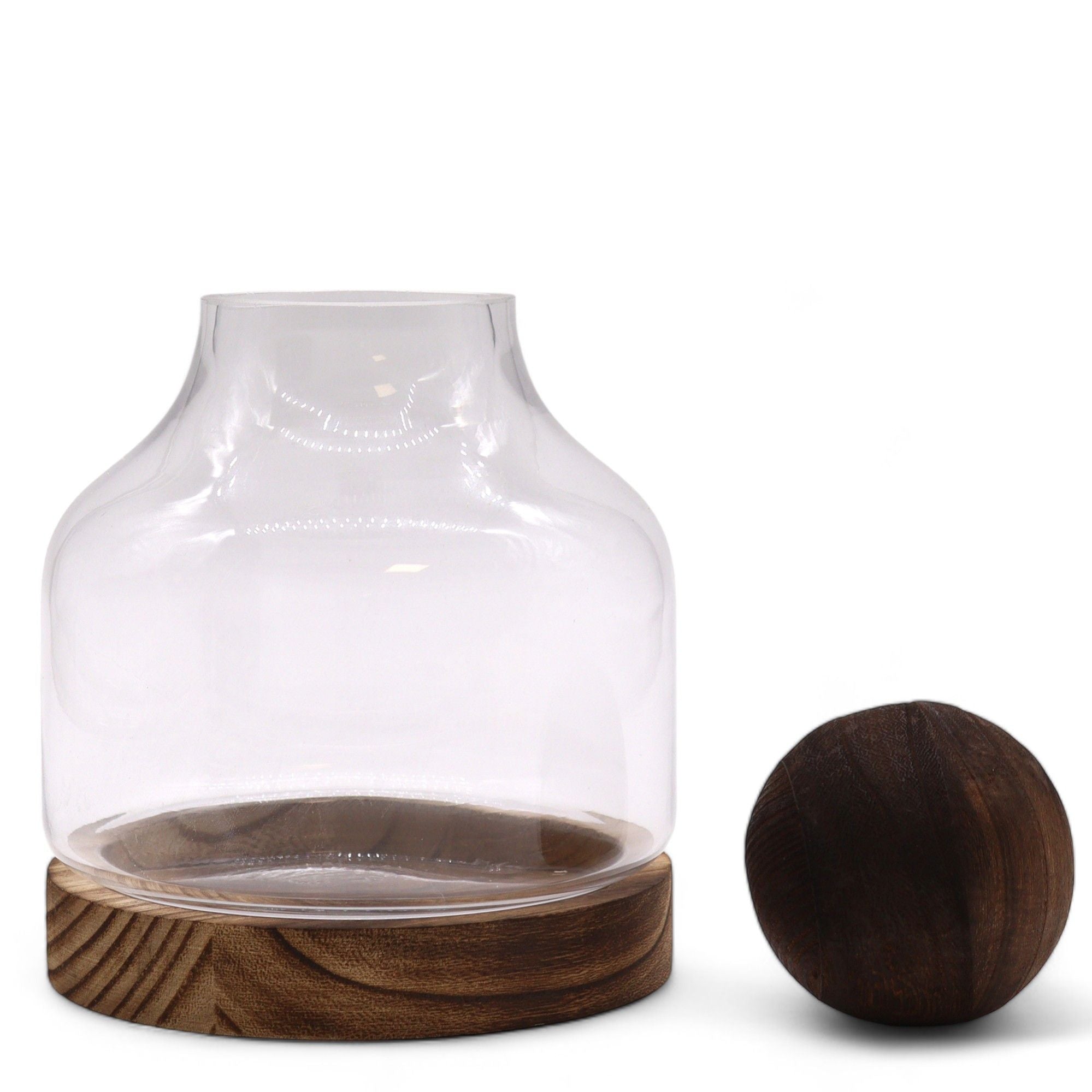 Apothecary Ball Terrarium on Dark Tung Wood Stand — Medium
