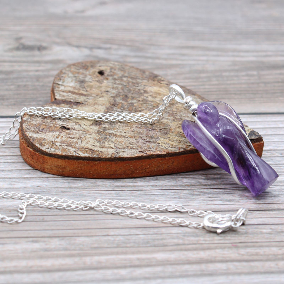 Amethyst Gemstone Guardian Angel Pendant
