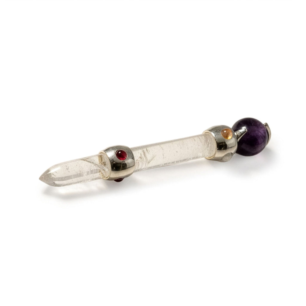Celestial Prism Wand - Amethyst Moving Crystal Sphere Quartz Stem