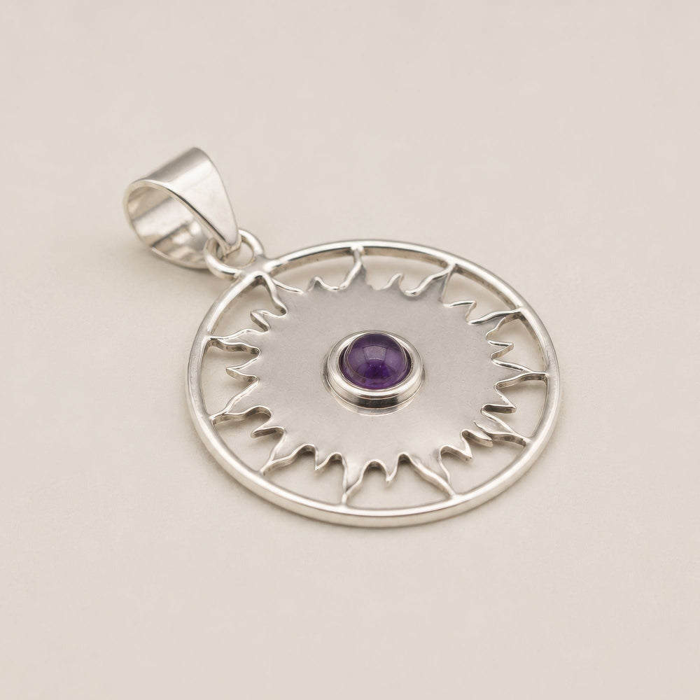 Sun Worship Amethyst Pendant | Silver Plated | 45cm Cord