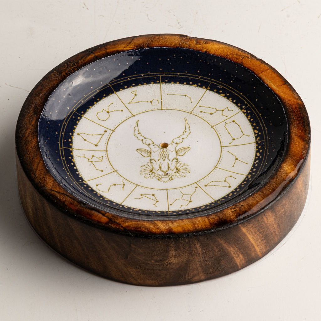 Capricorn Mango Wood Mini Bowl & Incense Stick Holder