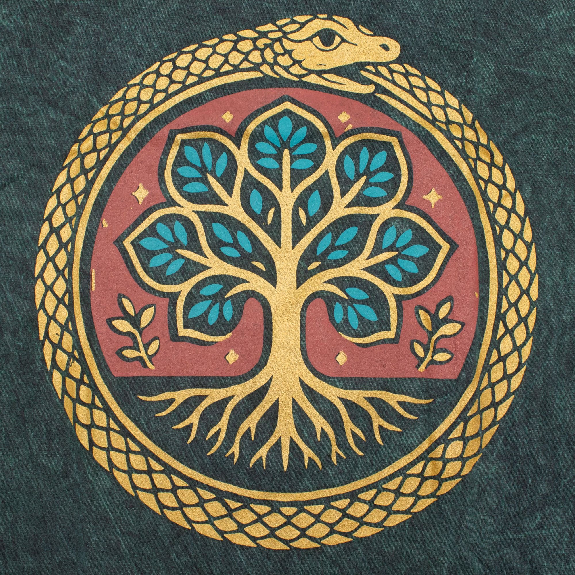 Nomad Sari Stonewashed Cotton T-Shirt - Tree of Life - Green - XL
