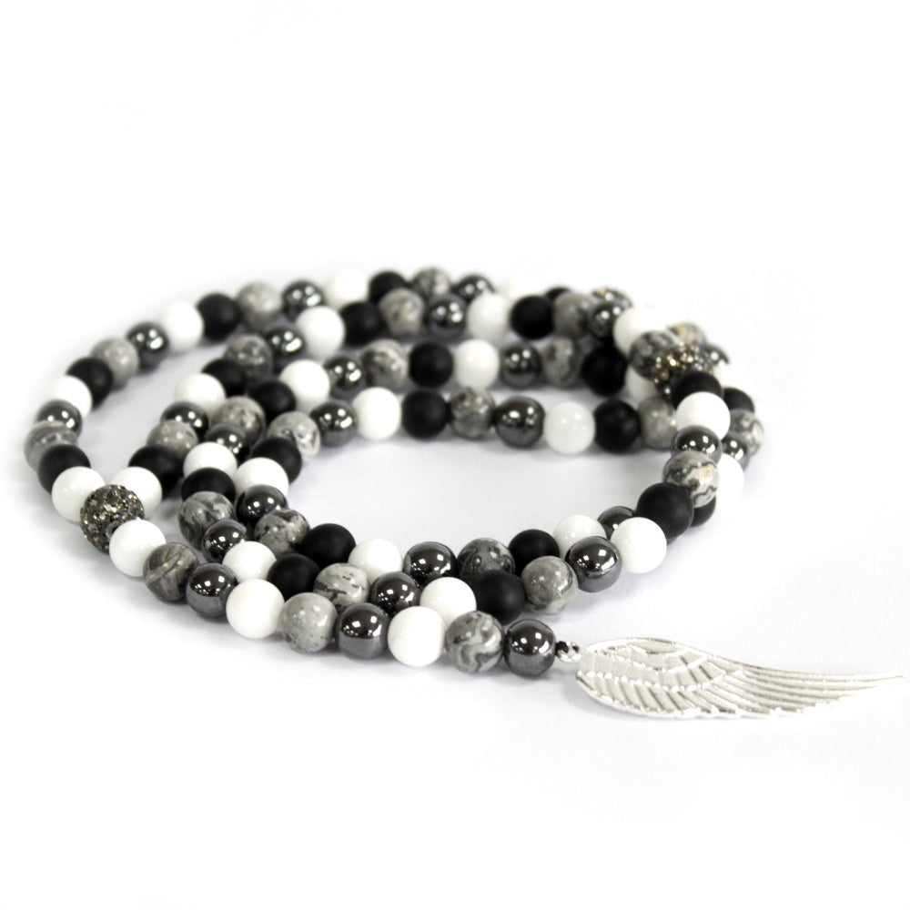 Angel Wing Grey Agate  Gemstone Necklace