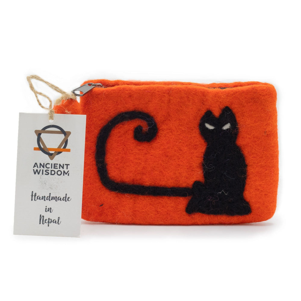 Cat Face Felt Zipper Pouch | Handmade Wool Pouch from Nepal