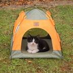 Tent Pet Bed for Cats & Very Small Dogs - Green & Orange (48 × 48 × 40cm)