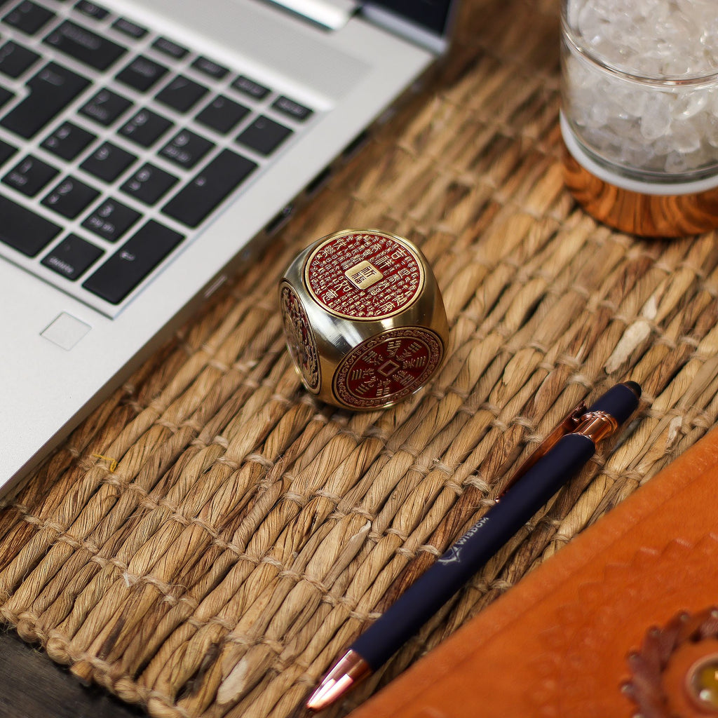 Red & Brass Feng Shui Fortune Prosperity Cube Flat