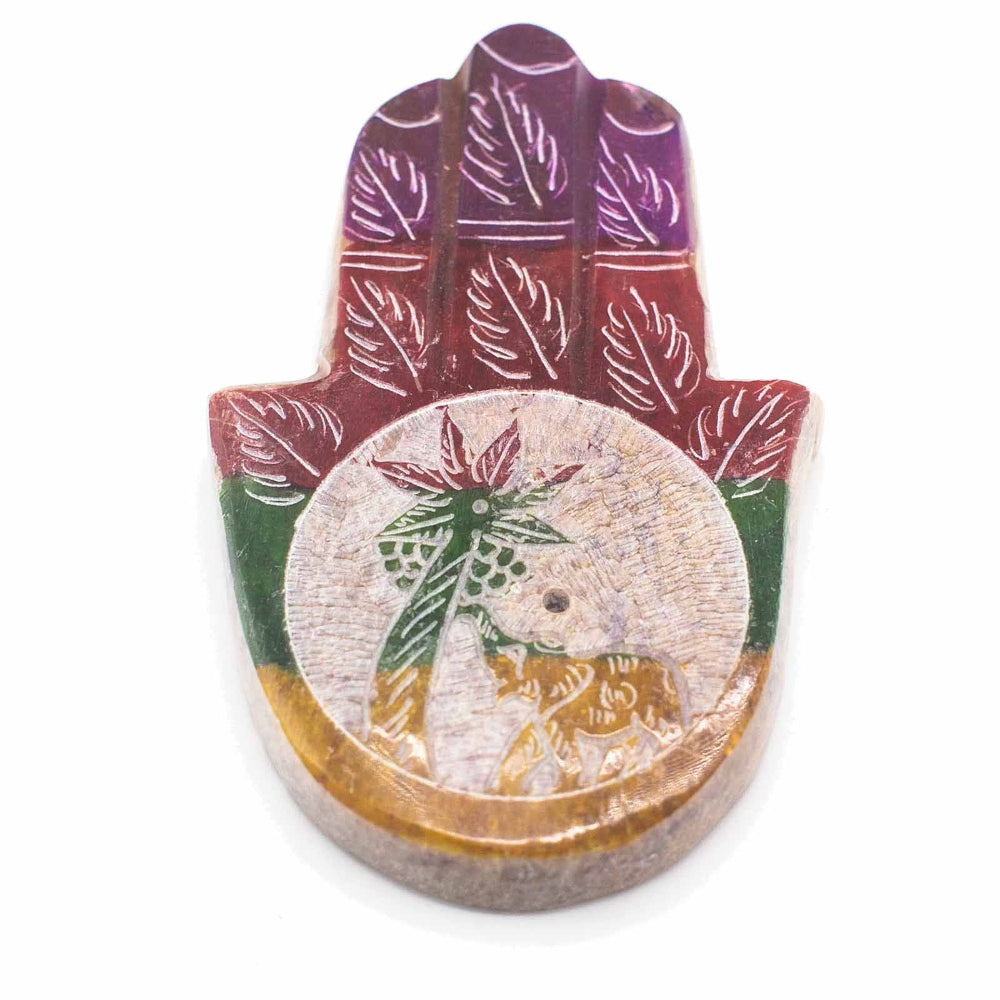 Elephant & Palm Soapstone Hamsa Incense Holder