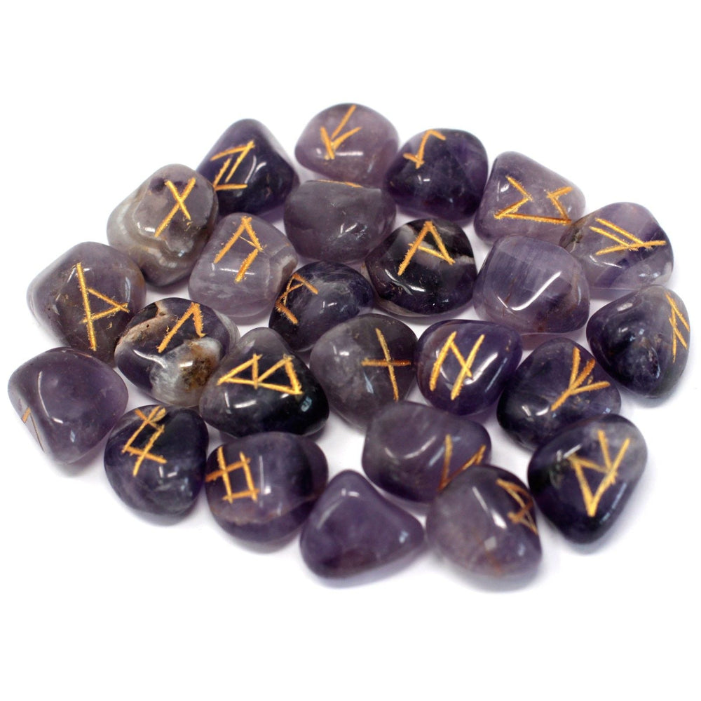 Amethyst runes with gold symbols divination tool
