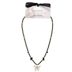 Nymph Black Obsidian Gemstone Necklace | Real Leaf Butterfly Pendant
