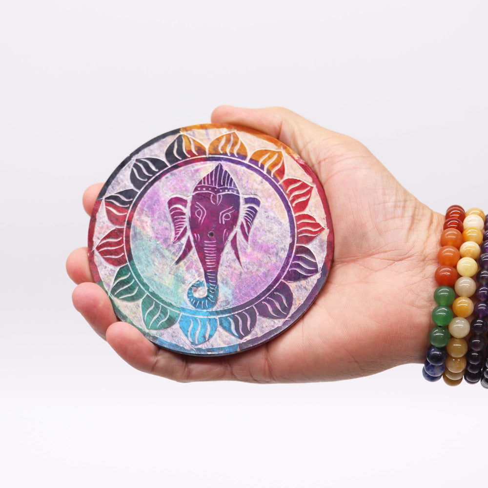 Ganesha Soapstone Disc Incense Holder