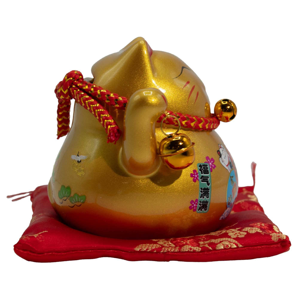 Gold Money Cat on Cushion Ceramic Bank