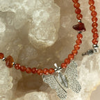 Nymph Ruby Gemstone Necklace with Real Leaf Butterfly Pendant