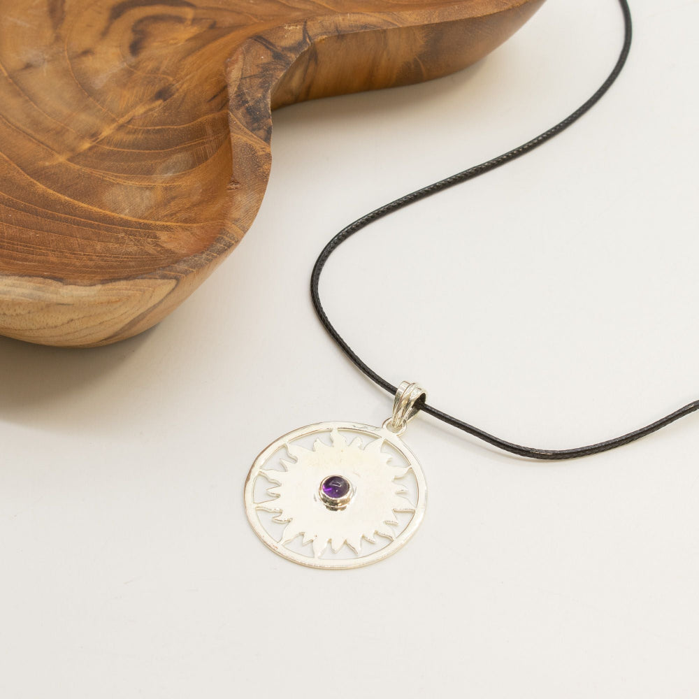 Sun Worship Amethyst Pendant | Silver Plated | 45cm Cord