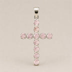 Rose Quartz Crucifix Pendant | Silver Plated | 45cm Chain