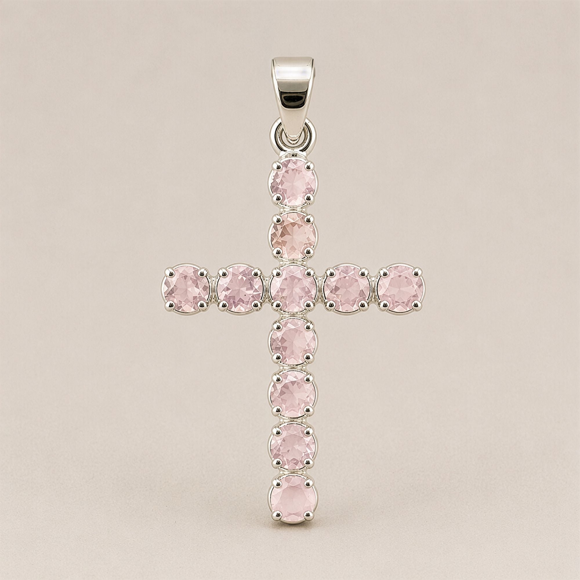 Rose Quartz Crucifix Pendant | Silver Plated | 45cm Chain