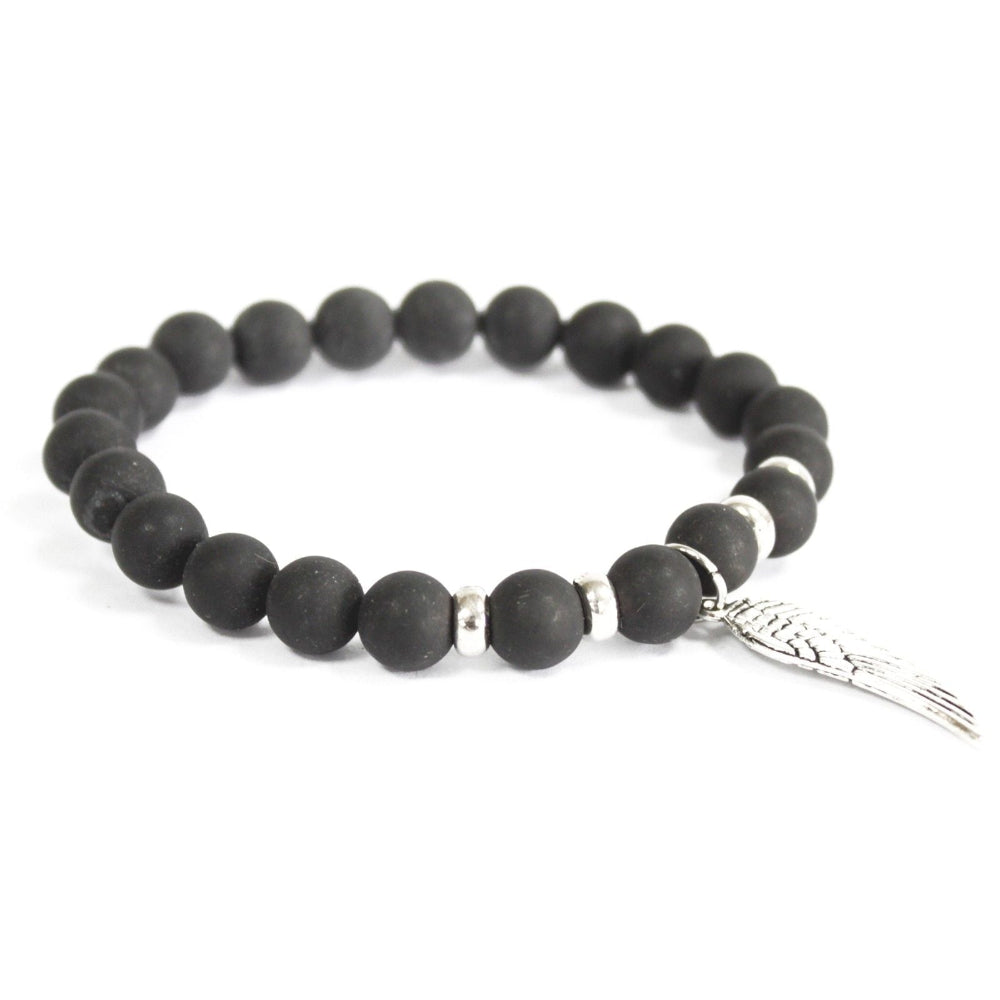 Angel Wing Black Agate Gemstone Bracelet