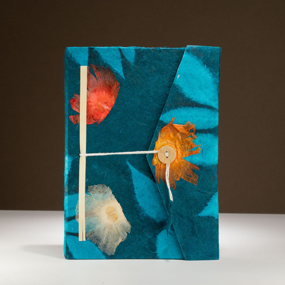 Lokta Bold Floral Midnight Blue Notebook  Large