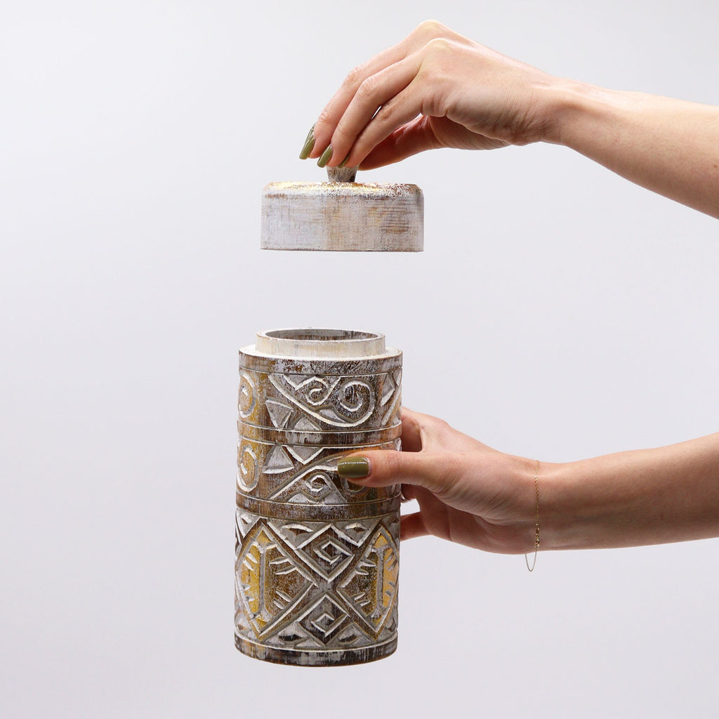 White & Gold Tall Container