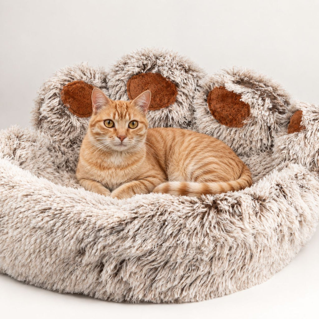 Paw-Shaped Plush Pet Bed for Cats & Small Dogs - Large (70cm)